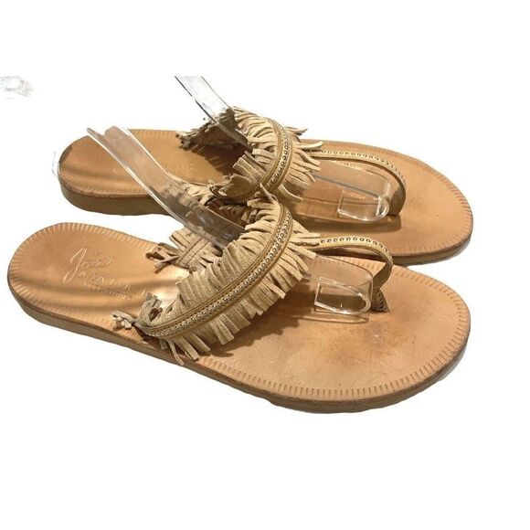 Joie A La Plage  Tan Fringe Sandals Flat Thong Women's Sz EU 38 US 7 - Picture 1 of 6